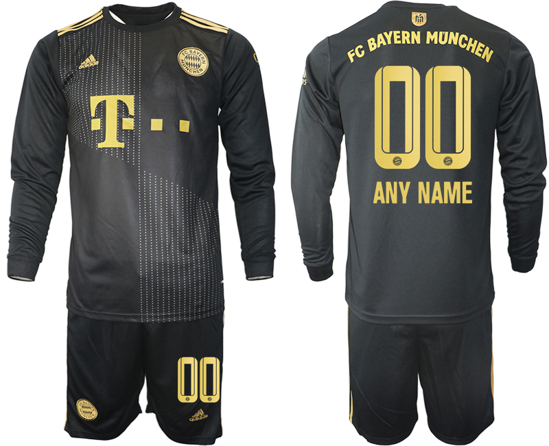 Men 2021-2022 Club Bayern Munich away black Long Sleeve customized Soccer Jersey->bayern munich jersey->Soccer Club Jersey